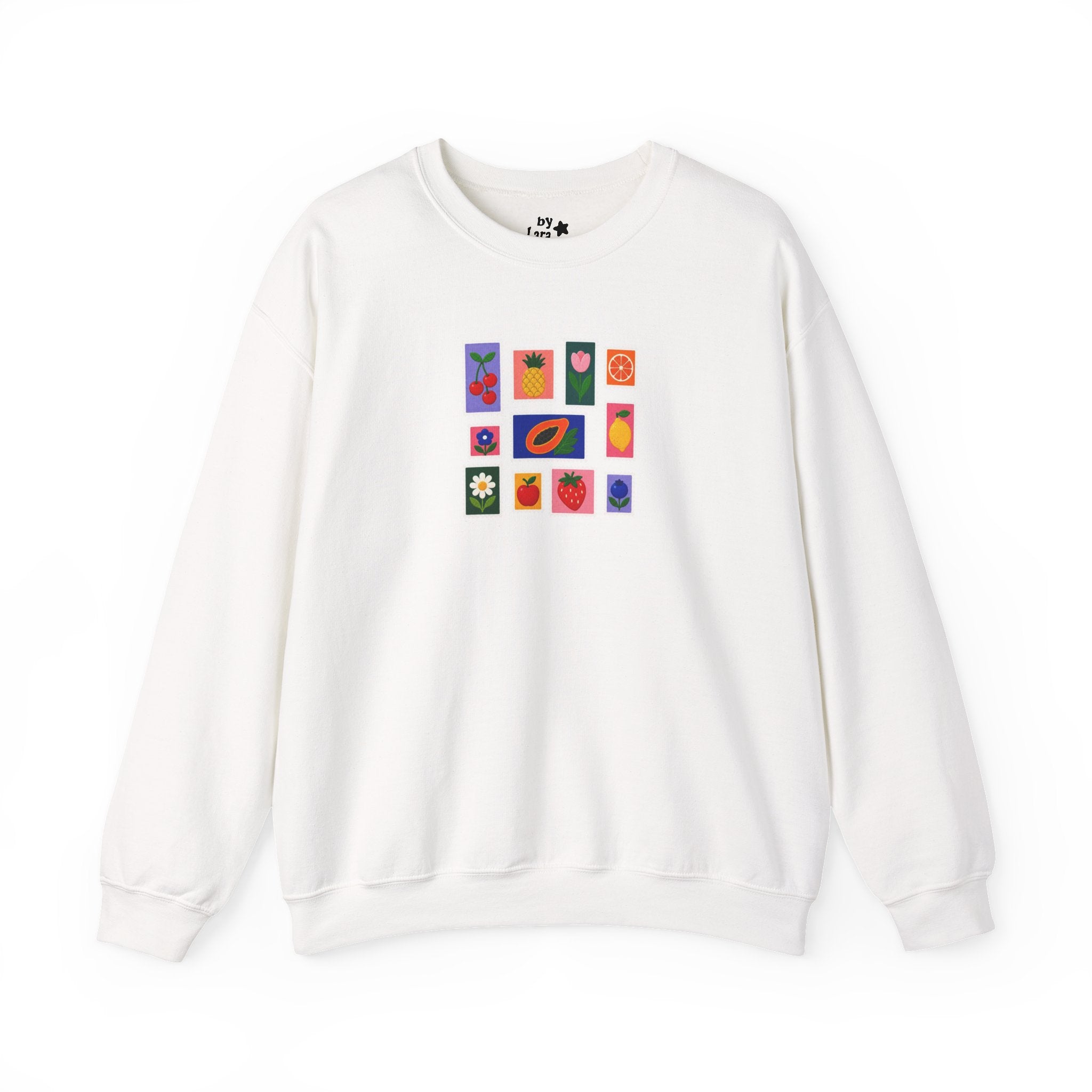 Summer Flower & Fruit Stamp Printed Crewneck Sweatshirt