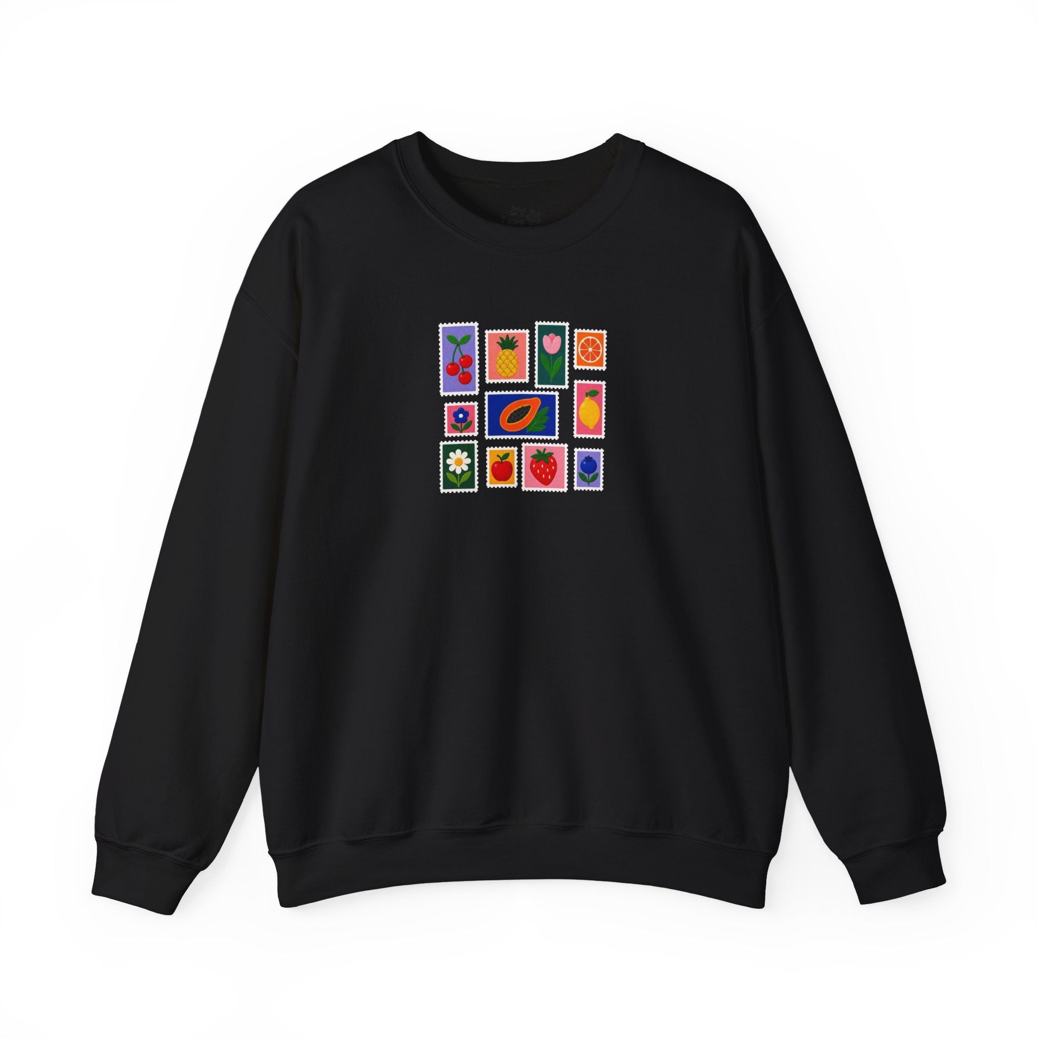 Summer Flower & Fruit Stamp Printed Crewneck Sweatshirt