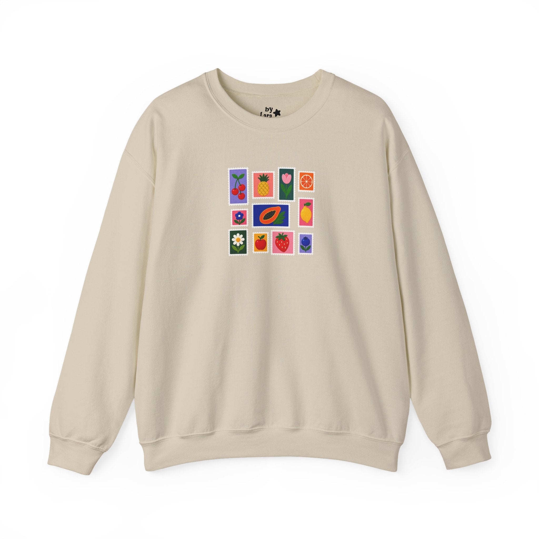 Summer Flower & Fruit Stamp Printed Crewneck Sweatshirt
