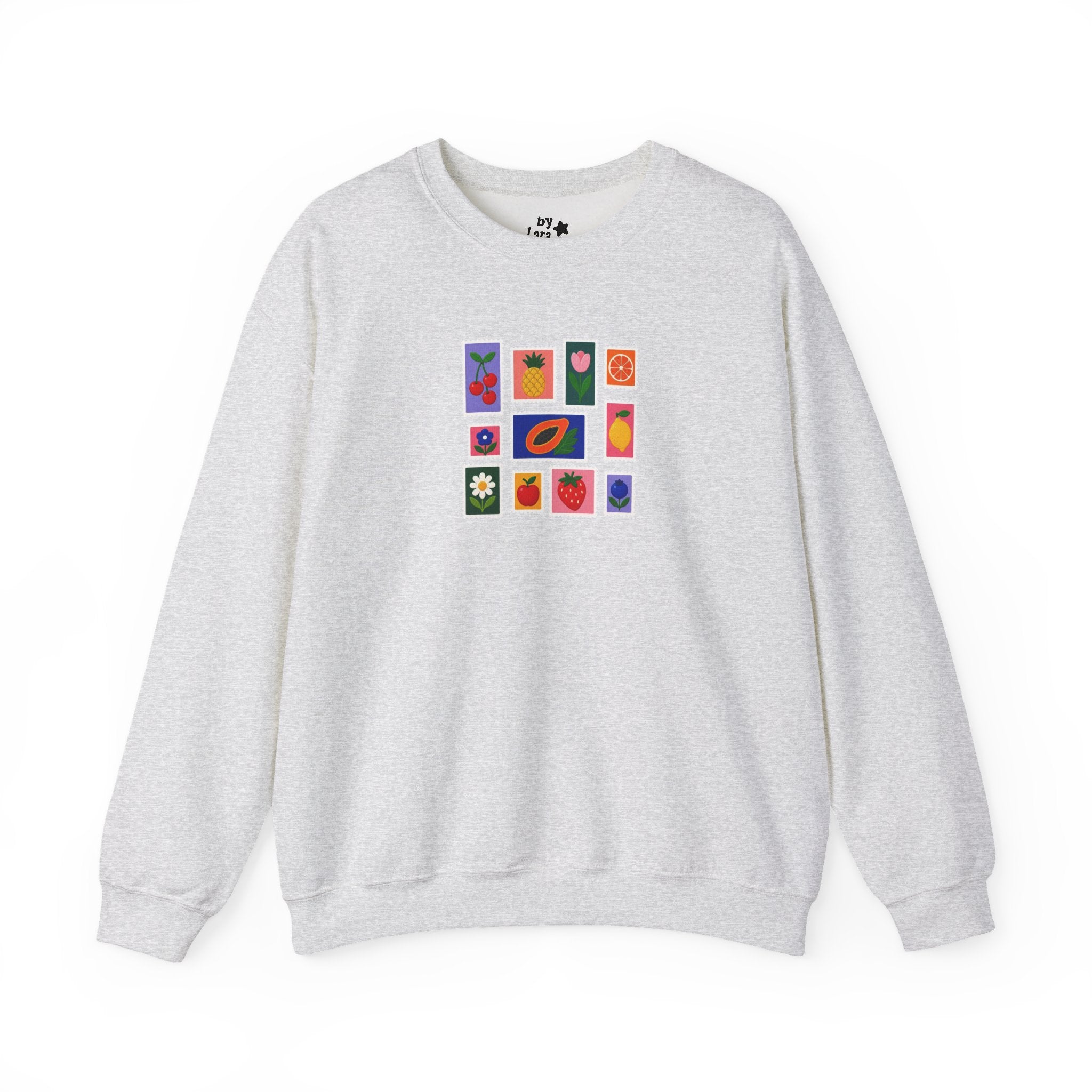 Summer Flower & Fruit Stamp Printed Crewneck Sweatshirt