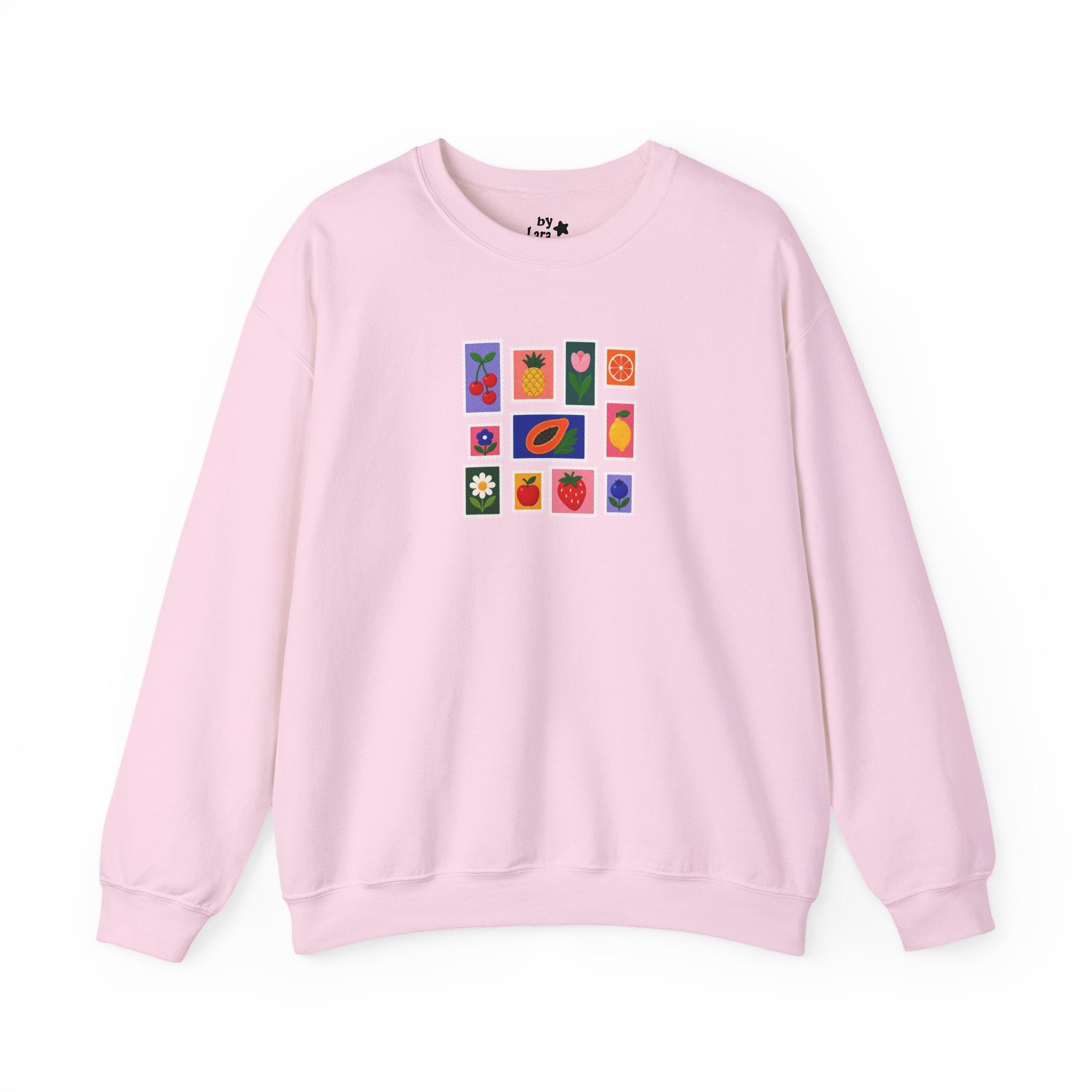 Summer Flower & Fruit Stamp Printed Crewneck Sweatshirt