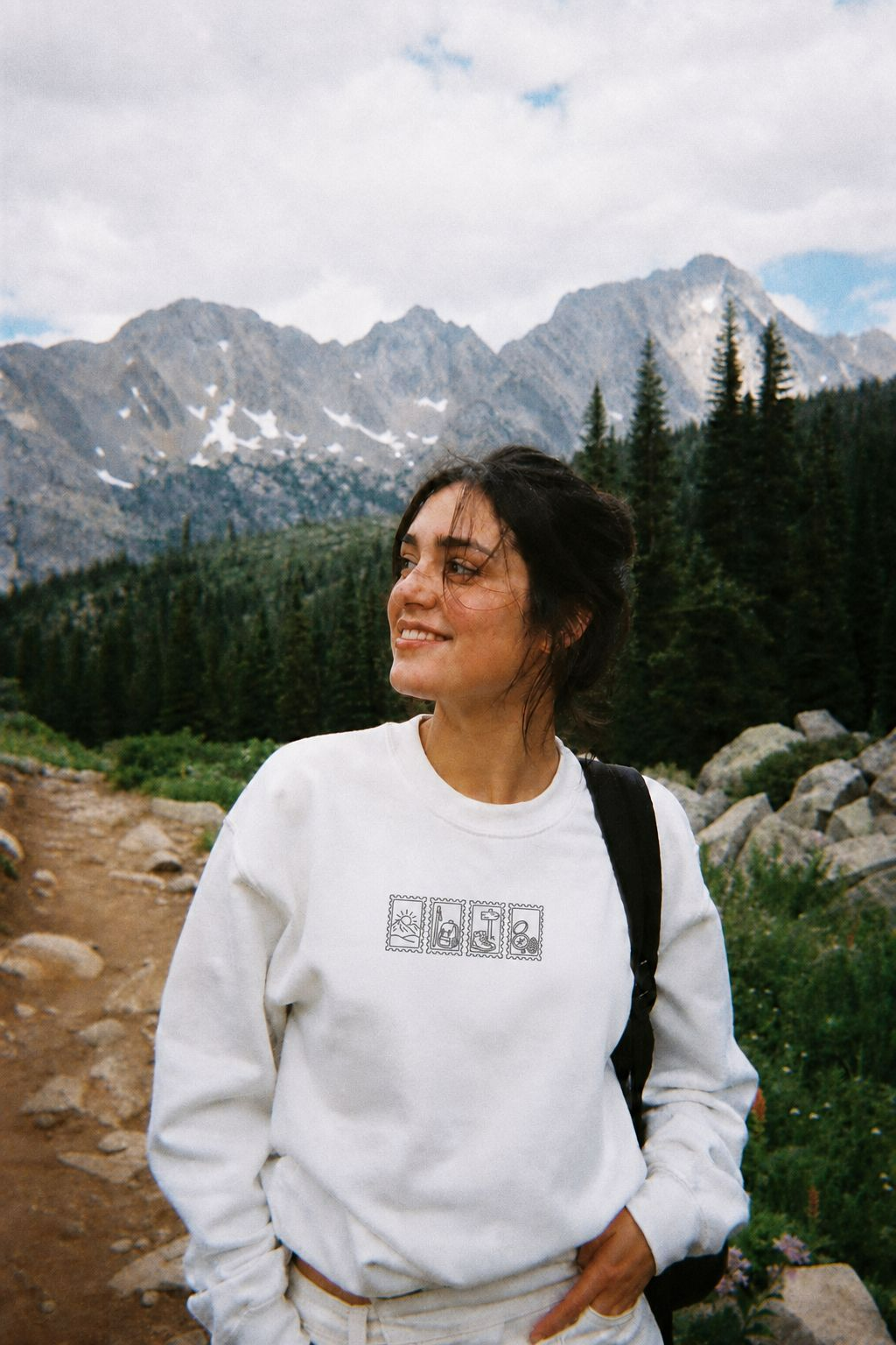 Hiking Vintage Stamp Embroidered Crewneck Sweatshirt