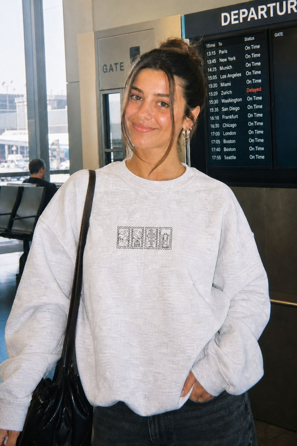 Travel Vintage Stamp Embroidered Crewneck Sweatshirt
