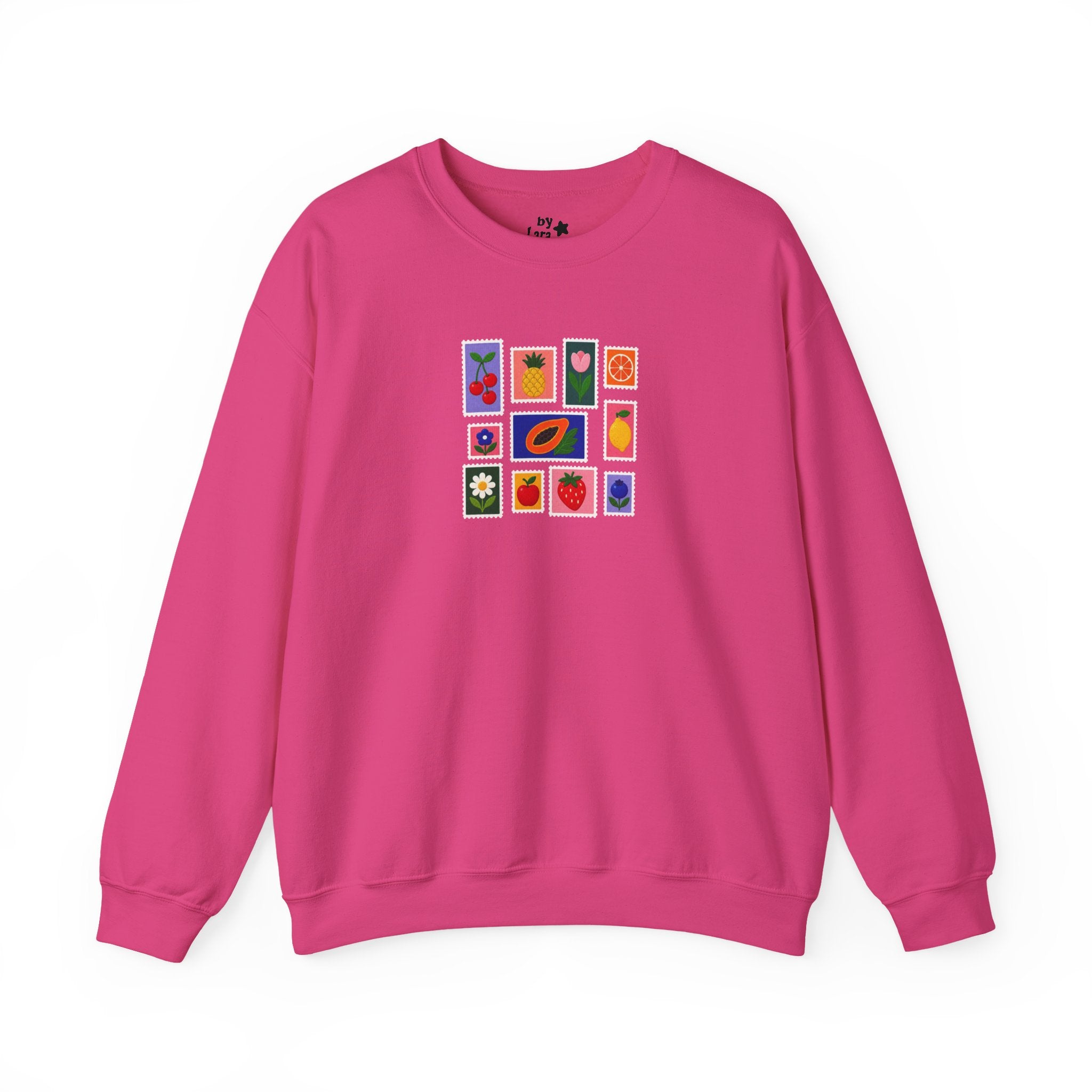 Summer Flower & Fruit Stamp Printed Crewneck Sweatshirt