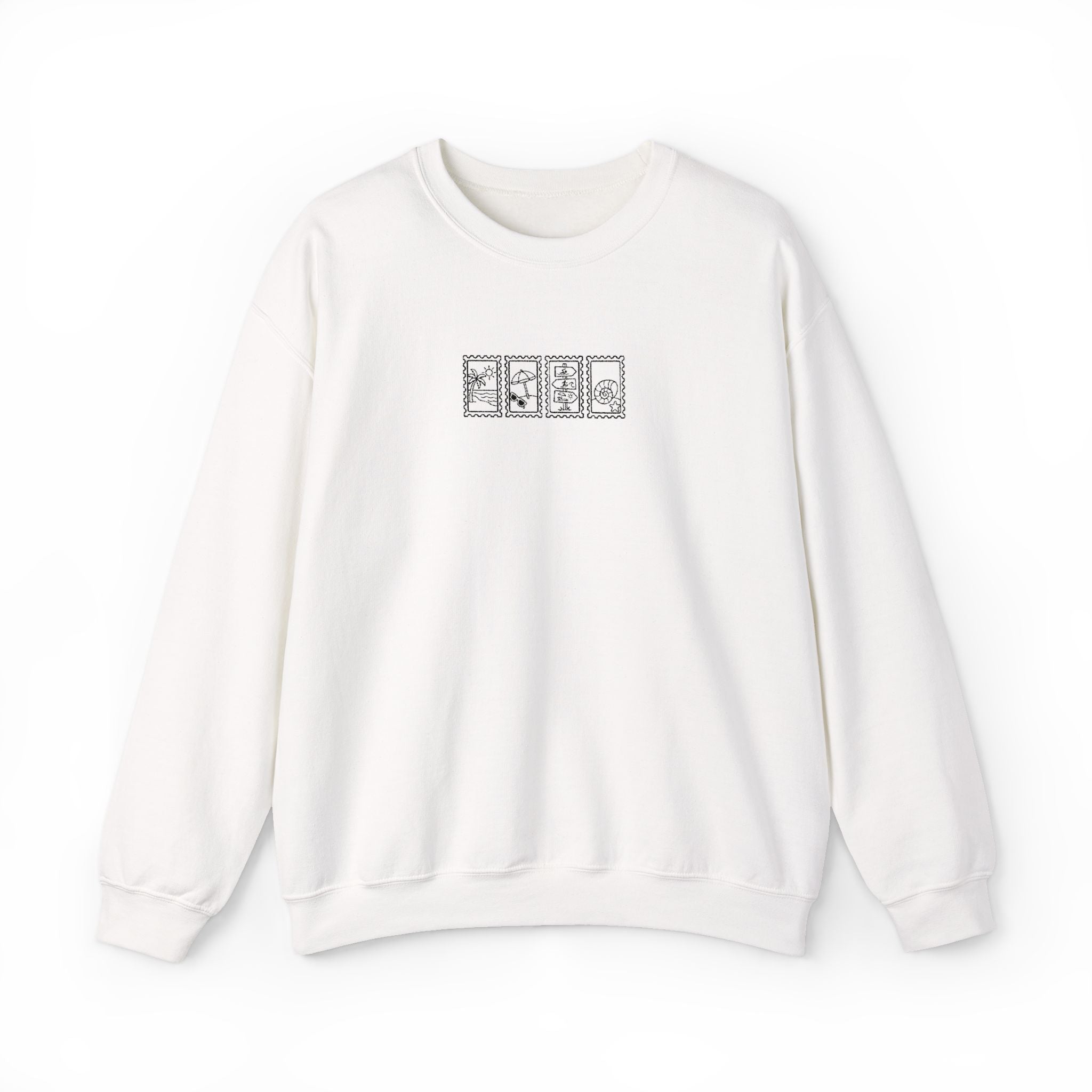 Beach Vintage Stamp Embroidered Crewneck Sweatshirt
