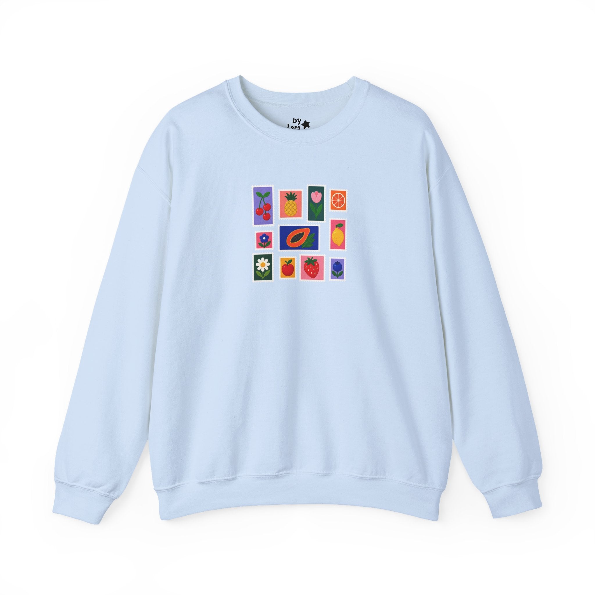 Summer Flower & Fruit Stamp Printed Crewneck Sweatshirt