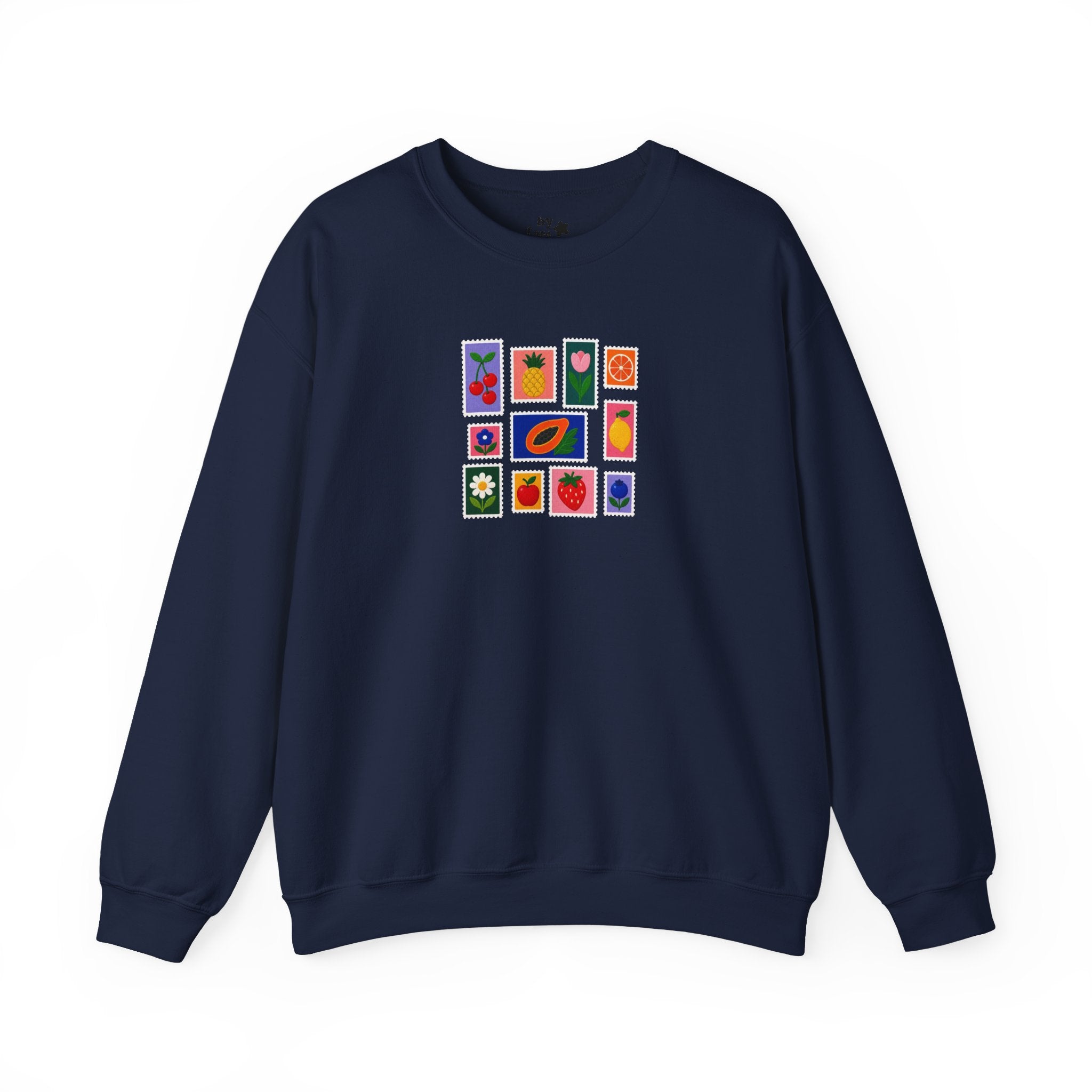 Summer Flower & Fruit Stamp Printed Crewneck Sweatshirt